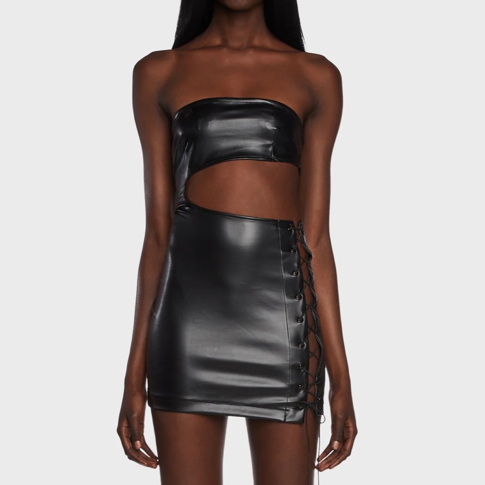Edikted Black Leather Going Out Mini Dress